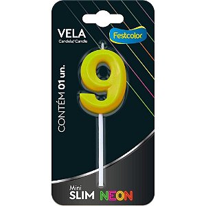 Vela para Aniversario N.09 Amarela Neon CX.C/10