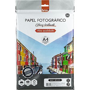 Papel Fotografico INKJET A4 GLOSSY Brilhante 180G. PCT.C/50