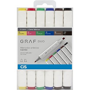 Marcador Artistico CIS GRAF Duo 2PONTAS 6 Cores Estojo (7909438016306)