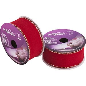Fita ARAMADA Natal 38MMX10M Veludo VERMELHO/OURO