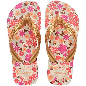 Chinelo Havaianas Infantil KIDS Flores 31/2 BEGE/DOURADO PAR