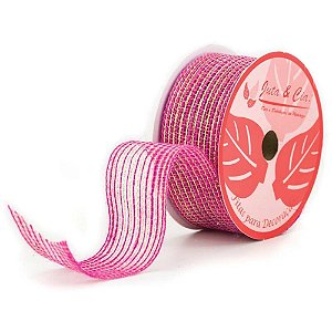 Fita ARAMADA de Juta 38MMX10M. Rosa C/ Dourado Rolo