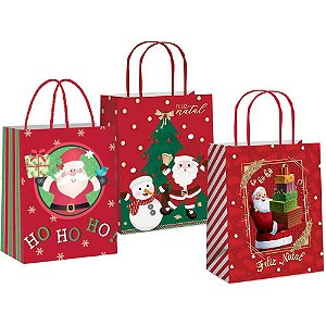 Sacola para Presente Natal Decorada G 32X26,5X13CM (S) PCT.C/10