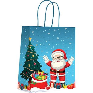 Sacola para Presente Natal Papai Noel M 22,5X31,5X10CM PCT.C/10
