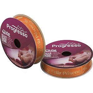 Fita de Cetim Decorada 15MM 10M. Feliz Pascoa Laranja