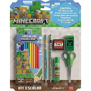 Kit Escolar Minecraft 12 Lapis COR+6 Pecas Blister