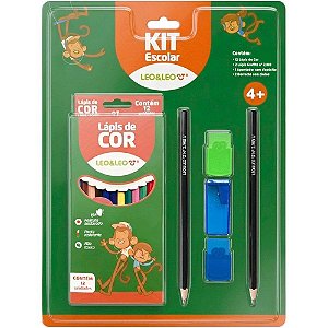 Kit Escolar Leo e Leo 12 Lapis de COR+5PCS Blister