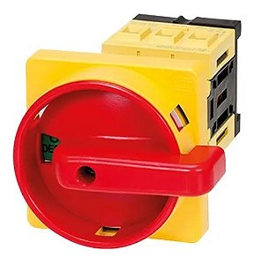 CHAVE SECCIONADORA ROTATIVA MSW 40A 3 POLOS COM MANOPLA NOVA VERSAO VERMELHA / AMARELA PARA MONTAGEM EM PAINEL ATE 1000V