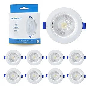 KIT COM 10 SPOT LED EMBUTIR REDONDO 6W BIVOLT 4100K BLUMENAU