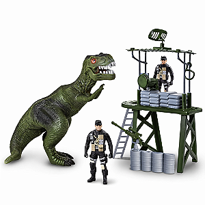 Dino Park Dinossauro T-Rex, Base Militar e Soldados – Samba Toys