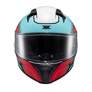 Capacete Texx Fecha Raptor Hornet Azu Verm Branc Bril 56