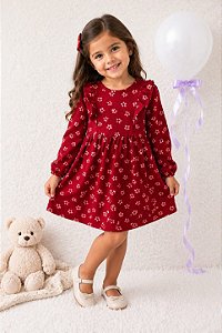 Vestido Floral Peluciado Bordô