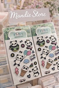 Adesivos Panda Kawaii FOFY – Cartela com 20 Adesivos Fofos