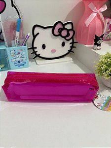 Estojo Transparente Rosa Grande Impermeável PVC Escolar Necessaire