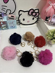 Chaveiro Pompom Pelúcia Colorido com Argola Dourada