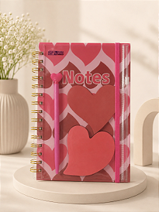 Caderno Pautado Floral A5 c/ Estojo Zipado, Caneta Luxo e Blocos Autocolantes