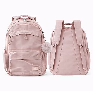 Mochila Escolar Miss Dong Rosa com Pompom para Notebook Feminina
