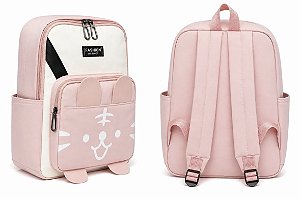 Mochila Infantil Rosa Coelhinho Escolar com Bolso Frontal