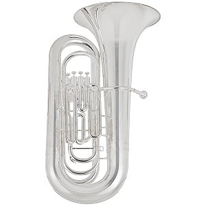 Tuba 4/4 c/ 4 pistos Schieffer em Si Bemol em Prata c/ voltas douradas e case super luxo - S991-S