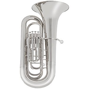 Tuba 4/4 c/ 4 pistos Schieffer em Si Bemol em Níquel c/ voltas douradas e case super luxo - S991-N