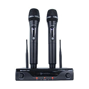 Sistema de Microfone Sem Fio K-412M UHF Duplo Vocal Recarregável