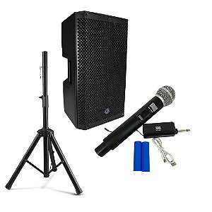 Kit Caixa De Som Ativa 12 Soundvoice Orion + Suporte FF101S +Microfone Sem Fio Soundvoice VHF MM120SF