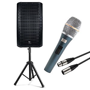 Kit Caixa de Som Ativa K-AUDIO TP12A +Suporte + Microfone Kadosh K98 +Cabo de 5 mts
