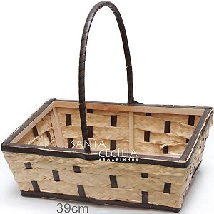 Cesta de Madeira e Palha Trançada VOVÓ3 - 30x39cm - R$ 35,00