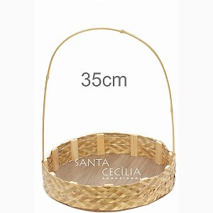 Cesta de Bambu e Palha Trançada Redonda 35cm por R$ 19,90