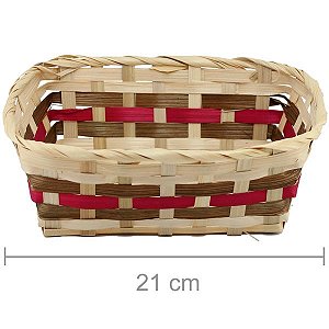 Cesta de Bambu Retangular Ref. 9328A - Natural com Marrom e Vermelho