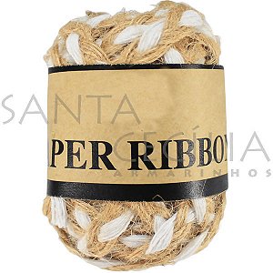 Cordão de Juta Trançado Natural/Branco 5 mm - JS-8 - 4,5 metros