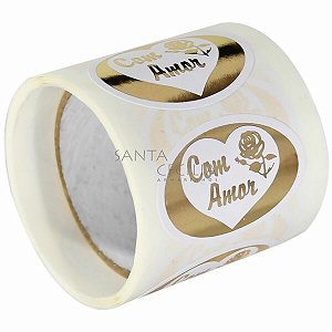 Etiqueta Adesiva - 100 unid. - Com Amor ref. Coração e Flor