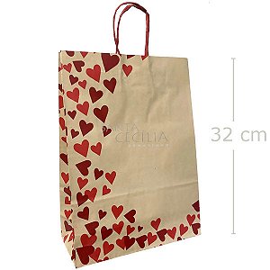 Sacola de Papel - Kraft Coração G - 32 cm