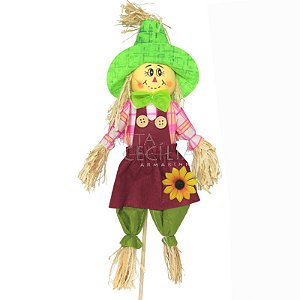 Espantalho no Palito 36cm TD5325 - Menina Vestido Vinho