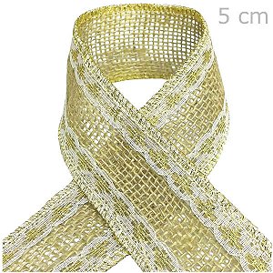 Fita de Juta Natural Metalizada Ouro Renda Cód. 374 - 50mm x 9,5m