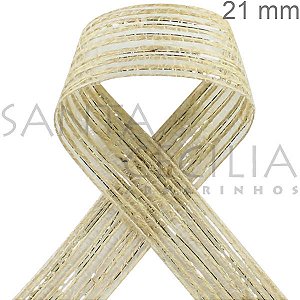 Fita de Juta Natural Fio Metalizado Ouro 0460 - 21mm x 9,15m