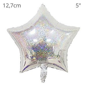 Balão Holográfico Estrela - Prateado 12.7cm 6 unid - REF. Q00626