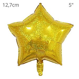 Balão Holográfico Estrela - Dourado 12.7cm 6 unid. - REF. Q00625