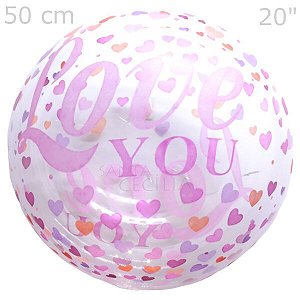 Balão Bubble Transparente Silicone - Love You 50cm