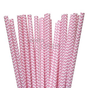 Canudo de Papel Zig Zag Rosa - pacote com 25 un.