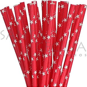 Canudo de Papel Vermelho com Estrela - pacote com 25 un.