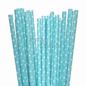 Canudo de Papel Poá Azul com Branco - pacote com 25 un.