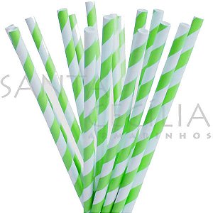 Canudo de Papel Listrado Verde Claro - 12 un.