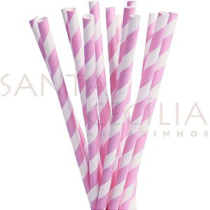 Canudo de Papel Listrado Rosa - 12 un.