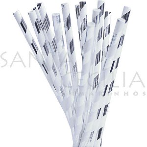 Canudo de Papel Listrado Prata - 12 un.