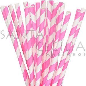 Canudo de Papel Listrado Pink - pacote com 25 un.