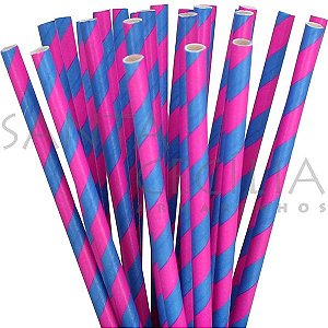Canudo de Papel Listrado Azul e Pink - pacote com 25 un.