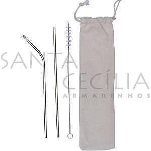 Kit Canudos em Aço Inox com Saco de Algodão Ref.304