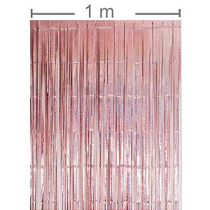 Cortina Metalizada 1x2m Franja - Rose Gold Holográfica