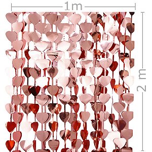 Cortina Metalizada 1x2m Coração - Rose
